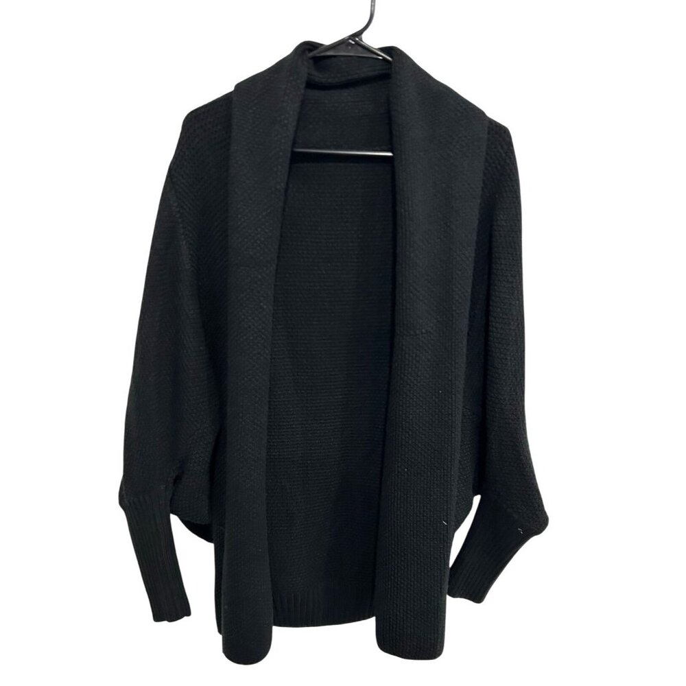Shawl Collar Open Front Long Sleeve Cardigan Sweater Black Sz Medium Knitwear